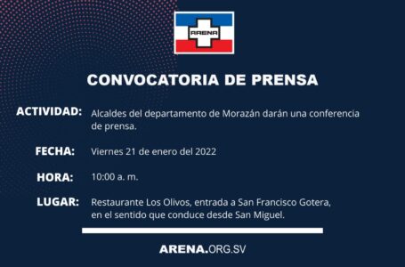 Alcaldes de Morazán por el partido ARENA citan a la prensa para ventilar puntos de interés sobre realidad interna