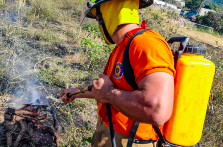 Bomberos extingue incendio en maleza seca, en San Marcos