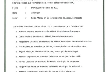 Líderes de ARENA y FMLN de Sonsonate se suman al PDC