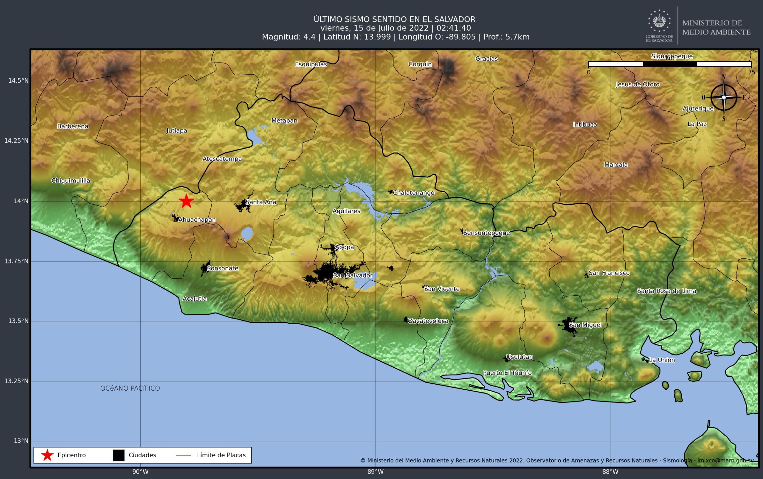 Enjambre sísmico en Ahuachapán: 20 temblores en hora y media