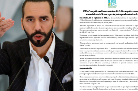 Importadores de lácteos apoyan reelección del presidente Nayib Bukele