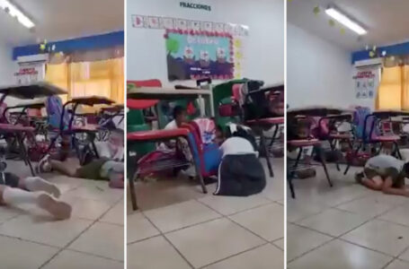 Docente mexicana tranquiliza a sus estudiante durante una balacera afuera de una escuela