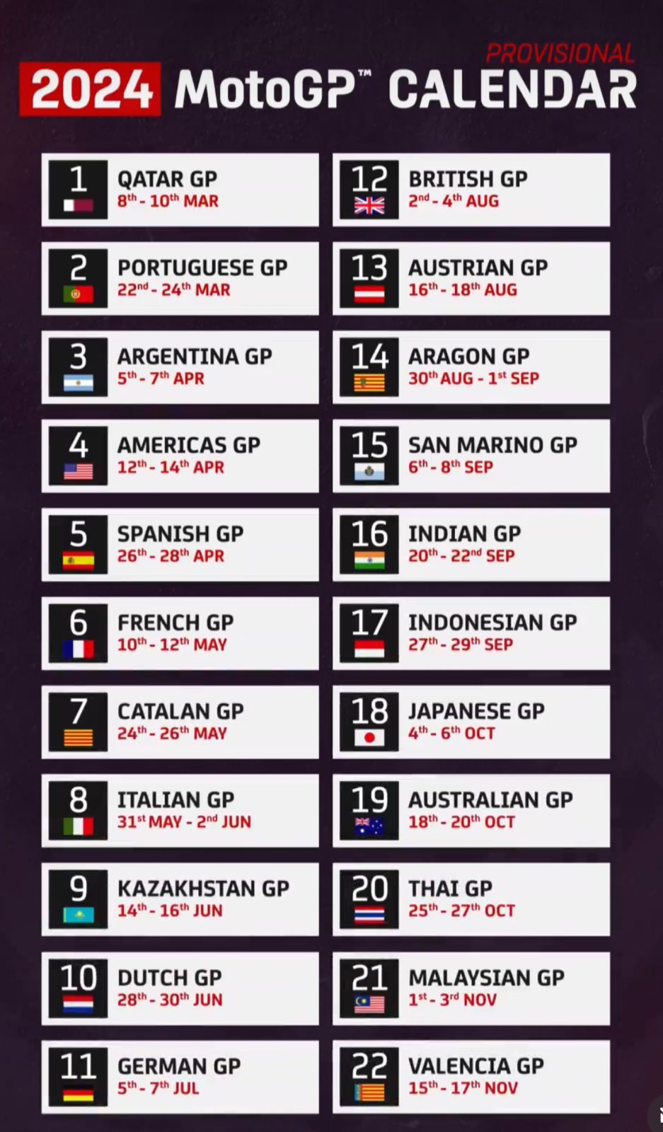 Este Es El Calendario 2024 De MotoGP - Política Stereo